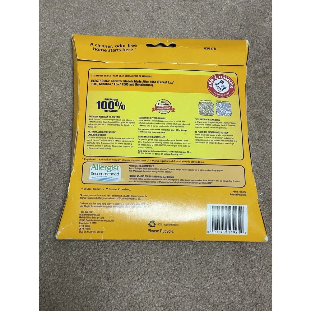 ARM & HAMMER Electrolux C Premium Allergen Vacuum Bags 3-in a Box 62617 NEW 2007